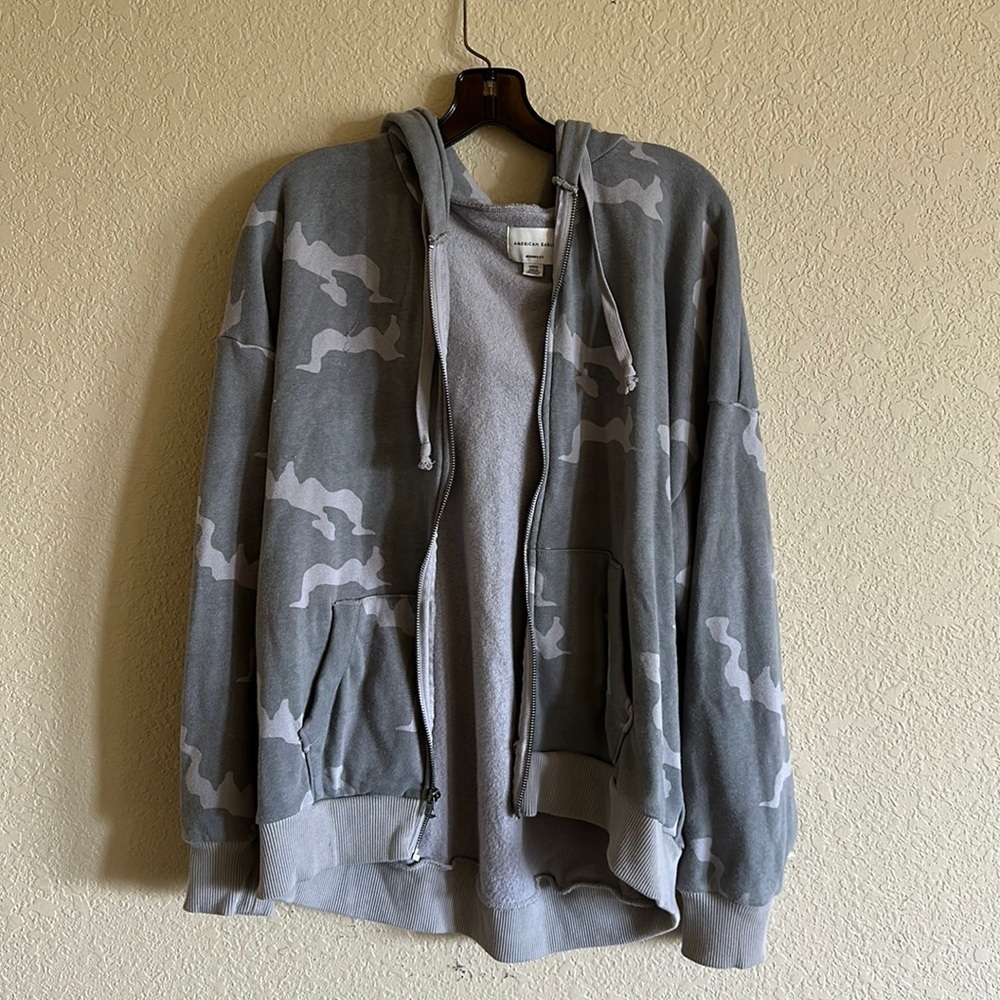 American Eagle Size Small Army Print Zip Up Jacket